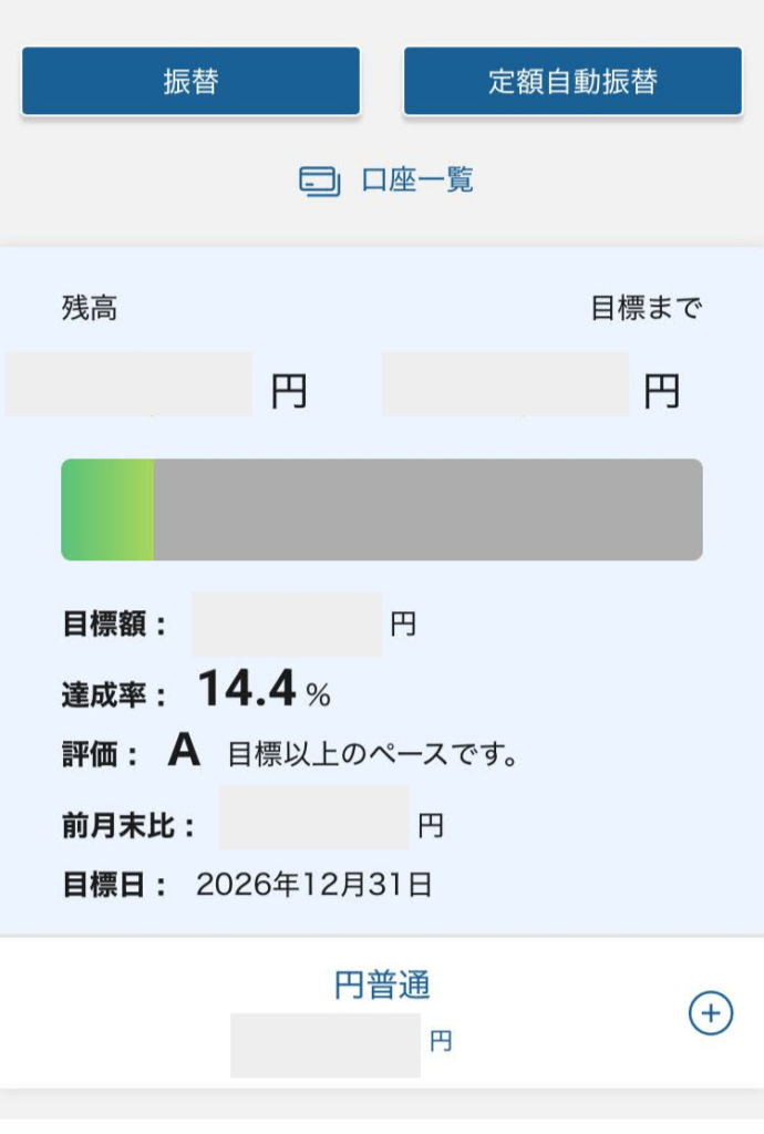 ドコモSMTBネット銀行のアプリの目的別口座の画面
