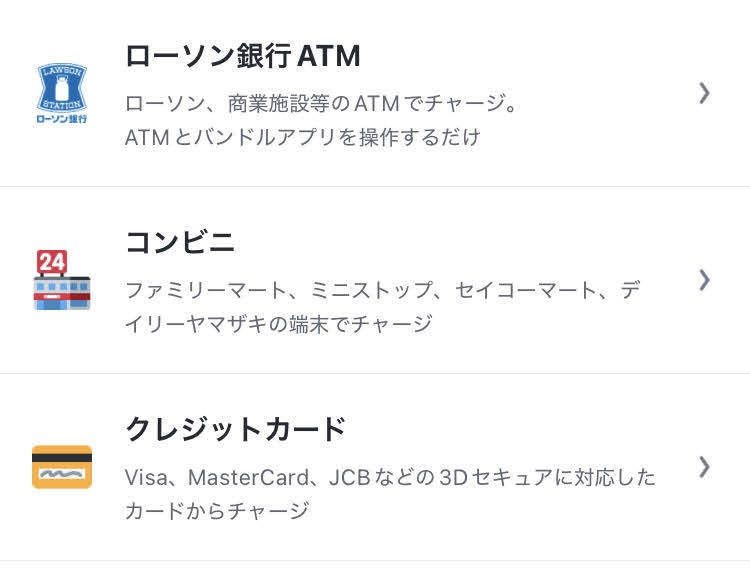 バンドルカードのチャージ画面